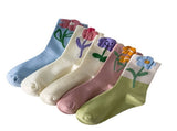 Women Mid Tube Socks Tulip Flower Pattern Cotton Socks Ladies Deodorant Sweat Absorption Socks Mixed V1294-YM0718-3117220206011