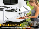 Heavy Duty Folding Caravan Table 800 x 450mm Full Metal Frame, Lockable, 50kg Max Capacity, White V1181-AT005-WH