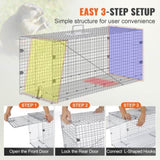 Live Animal Cage Trap, 50" x 20" x 26" Humane Cat Trap Galvanized Iron, Folding Animal Trap with V952-YBL50YC00000VGIXYV0
