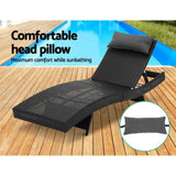 Gardeon 2PC Sun Lounge Wicker Lounger Outdoor Furniture Beach Chair Garden Adjustable Black FF-LOUNGE-WA-BK2X