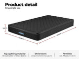 Giselle Bedding King Single Mattress 34cm Euro Top with 5-Zone Pocket Spring Support Black MATTRESS-E-MUSE-34-KS
