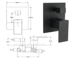 Matt Black Square Stainless Steel Shower Mixer 2 Way Bath Set Diverter Watermark V1233-KSQ202B