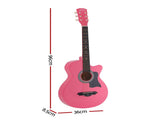 Alpha 38 Inch Acoustic Guitar Folk Cutaway Steel String Pink With Carry Bag GUITAR-D-38-PINK