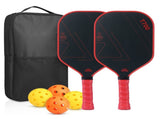 Red and Black T700 Carbon Fiber Pickleball Paddle Set - 16mm Textured Matte Finish with Oxford Carry V888-ELOSUNG47349