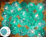 1 Set of Turquoise Blue 5cm Rattan Cane 50 Ball Battery Powered LONG 5m String Lights Christmas Gift V382-TURQRATTBALLBATT50