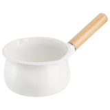 Small Enamel on Steel Saucepan Milk Pot Butter Warmer with Wooden Handle, Stove Top Soup Pot for V1370-AZ4-04233