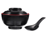 HOOWIFFY Traditional Japanese Miso Soup Bowl Set, Round Black Ceramic, 10x10x9.5cm, Perfect for V1189-WXFWAL-20260326-02408