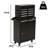 BULLET Pro 5 Drawer Tool Box Cabinet Chest Storage, with 1-Door Toolbox Garage Organiser Set, Black V219-TOLCHTBU5CKA
