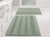 Sage Bathroom Rugs, Bath Mat Set of 2 Extra Thick Chenille Striped Pattern Shaggy Rugs for Room, Non V1259-DP01-A-4428