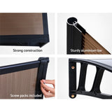 Instahut Window Door Awning Canopy 1.5mx3m Brown Sheet Black Plastic Frame AWN-15X3-BR