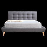 Queen Linen Fabric Deluxe Bed Frame Grey V63-819173