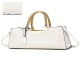 Black Tote Bag Patent Croc Embossed Gold Handles Stylish Accessory High Quality - Coffee color V1347-127-48451-COF-L