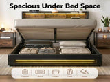 Artiss Queen Bed Frame with Gas Lift Storage LED Lights Charging Station Headboard with Open Shelf BFRAME-I-POLA-Q-BK-ABC