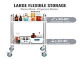 Lab Rolling Cart, 2-Shelf Stainless Steel Rolling Cart, Lab Serving Cart with Swivel Casters, Dental V952-SYSST42014302X42AV0