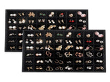 Large Velvet Jewelry Tray Display Drawer Inserts 2 Pack Stackable Jewelry Organizer for Earring V1107-107-22467-BEG-48GRIDS