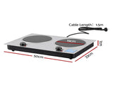 Devanti 2 Hobs Ceramic Cooktop Electric Hot Plate Infrared Knob Control 2400W CCT-B-2B-2Z-KNOB-SS