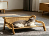 Curved Wooden Cat Lounge Chair with Sisal Scratching Surface Hammock-Style Pet Bed for Indoor V1341-ZY-XMLTHBH6