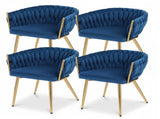 1 Set of 4 Artiss Dining Chairs Velvet Weaving Armchair Blue UPHO-C-DIN-01-VEL-BLX4
