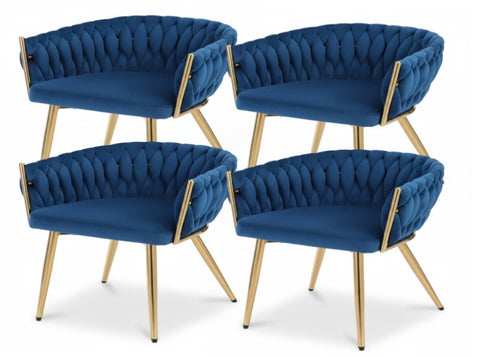 1 Set of 4 Artiss Dining Chairs Velvet Weaving Armchair Blue UPHO-C-DIN-01-VEL-BLX4