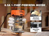 Wood Router, 1.25HP 800W, Compact Wood Trimmer Router Tool, 30000RPM Max Speed 6 Variable Speeds, V952-YXKXBJ710W65AZLFEV3