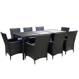 Gardeon Outdoor Dining Set 9 Piece Wicker Lounge Setting Black FF-DINING-9CLS-BK-ABCD