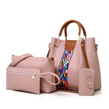 Pink Elegant 4-Piece Womens Handbag Set Stylish PU Leather Tote, Shoulder Bag, Clutch, and Wallet V888-ELOSUNG17348
