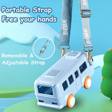 Bus Water Bottle for Kids 500 ml Bus Straw Water Cup with Strap Portable Bus Shape Water Cup V1370-AZ4-05455