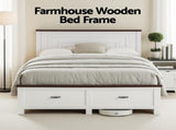 Artiss Double Wooden Bed Frame and 2 Bedside Table Bedroom Furniture Set WBED-F-RAWDO-D-BS-06-BGX2