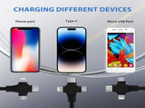 10Pack Retractable 3-in-1 Charging Cable, Fast Charging Travel Cable for iPhone, Samsung & Android, V1107-905-78803-BLK-10PACK