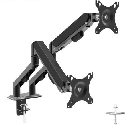 Shintaro Dual Monitor Mount for Up to 27" Screen, Gas Spring Arms, C-Clamp & Bolt, Tilt, 9kgs Max 13SH-CT-LCD-DSA1102
