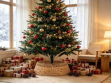 Handwoven Christmas Tree Skirt, Straw Plastic Rattan Design, Easy Wrap Half-Split Structure, Flat V1369-AZ3-W-15362