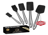 Gourmet Easy 5pcs Silicone Spatula Set, Heat Resistant with Stainless Steel Handle V1376-UTEN5BLK