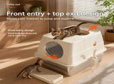 Cream White Extra Large Stainless Steel Cat Litter Box, Foldable Covered Cat Litter Tray with Round V1243-MSPT144-CREAMWHITE-L-OO