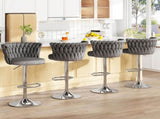 SERENIT Modern Silver Swivel Upholstered Velvet Adjustable Height Counter Stool with Metal Frame V255-GP2217R-GREY
