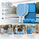 Fiberglass Pickleball Paddle Set Blue, Dual Rackets For Shared Relax Play, Fathers Day Bundle V1221-XM-LB1667-GM57