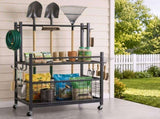 Gardeon Garden Tool Organizer Rack 16 Slots Rolling Garage Storage with Hooks GTO-ROLL-3T-BK