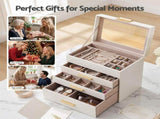 Embellir Jewellery Box 4 Layer Organiser Storage Case Glass Lid Drawers White JEW-BOX-4T-WH