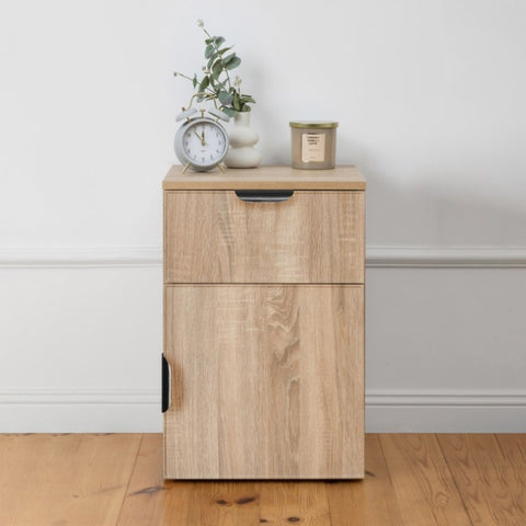 PORTO BEDSIDE TABLE - NATURAL OAK - SLIM - PULL BLACK V164-ECS13STB03B