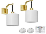 Battery Operated Wall Sconces Set of 2, Dimmable Wireless LED Lights, Remote, Gold V1263-JX-5783