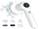 White Rechargeable Electric Spin Scrubber - Waterproof Power Cleaning Brush with 5 Heads & Digital V888-ELOSUNG27766