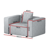 Artiss Modular Sofa Chaise Set 1-Seater Grey SBED-E-FA-02-GY-AB