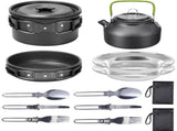 11PCS Black Camping Cookware Set Lightweight Aluminium Camping Pots, Frying Pan, Kettle & V888-ELOSUNG54628