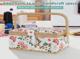 Sewing Basket with Removable Tray, Pin Cushion and Floral Fabric Organizer for Craft Supplies V1188-MS-721-283