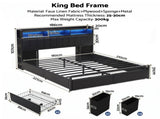 Artiss King Bed Frame with Storage Headboard, 2 Drawers, Charging Station & LED Light BFRAME-J-MAXWELL-K-BK-AB