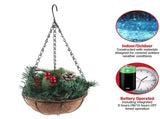 Artificial Christmas Hanging Basket Flocked with Mixeds and White LED Lights Outdoor V1294-YM0523-10320997