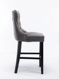 6X Velvet Bar Stools with Studs Trim Wooden Legs Tufted Dining Chairs Kitchen V226-SW1802GY-3