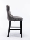 6X Velvet Bar Stools with Studs Trim Wooden Legs Tufted Dining Chairs Kitchen V226-SW1802GY-3