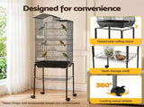 i.Pet 158cm Bird Cage Aviary Parrot Budgie Stand Wheels Black PET-BIRDCAGE-H158-BK