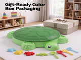 Keezi Kids Sandpit Turtle Sandbox Toys with Umbrella Lid Green 8 Accessories 3 SAND-TURTLE-GN
