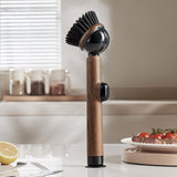 Pot Brush Wood Grain Handle Suction Cup Stand Liquid Dispensing Brush Non - Brown - Size 3PCS V1102-122-50368-BRN-3PCS